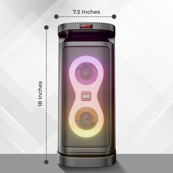 Image of UBON Rockstar SP-38 30W Bluetooth Party Speaker with Wireless Mic | Karaoke Mode | 10-Hour Battery | RGB Lights | Remote Control | Multi Connectivity Mode (Black)