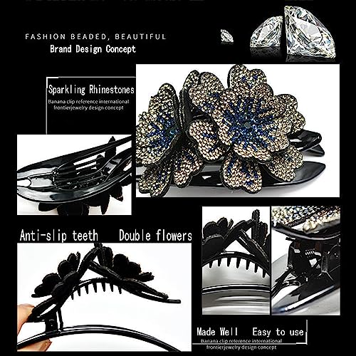 Pack de 4 Pinzas de Pelo Grandes con Doble Flor de Cristal Rhinestone, Clips de Pelo Decorativos para Mujeres para Cabello Grueso miniatura 5