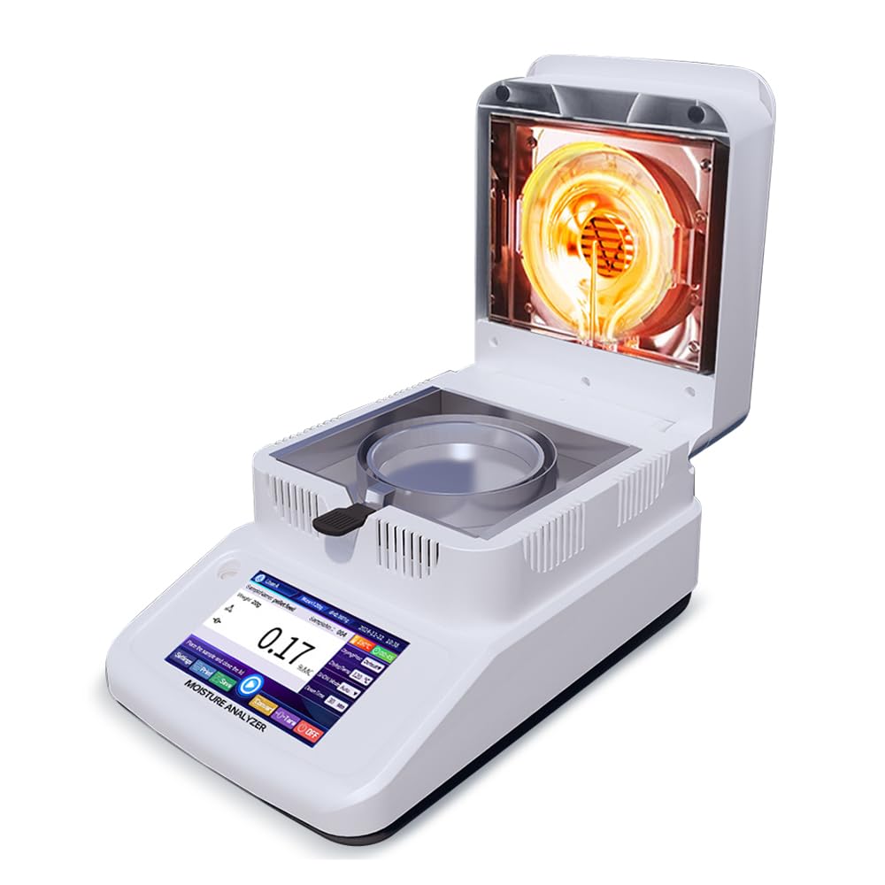 Analizador de humedad halógeno de equilibrio automático de laboratorio, legibilidad, 0,01 % de capacidad, 120 g, precisión de 1 mg, 2 mg, 5 mg de calentamiento y secado para granos, madera y