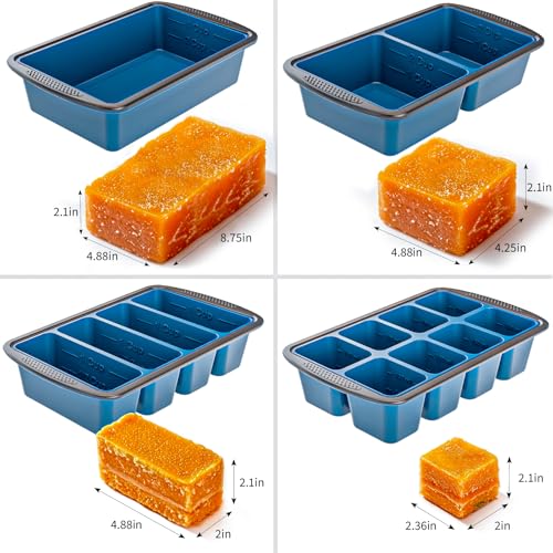 Image of GORCI Silicone Soup Freezer Trays with Lids - 4 Pack, cup, 1 cup, 2 cup and 4 cup - Perfect Portion Control for Broth, Sauce & Meal Prep ,100% Platinum Silicone BPA-Free, Flexible, Dishwasher Safe