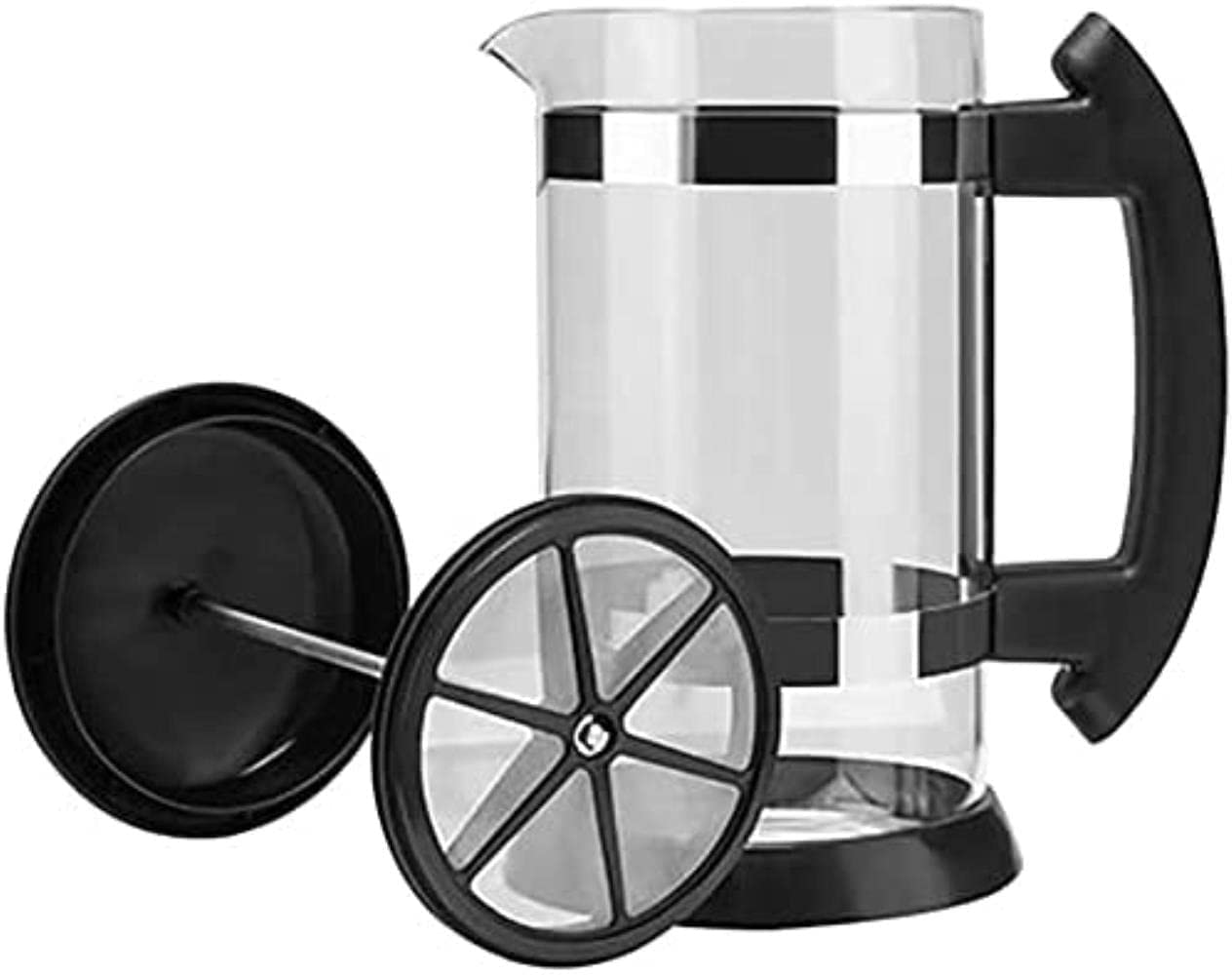 Cafetera de prensa, prensa de café, cafetera, cafetera, cafetera y tetera, acero inoxidable 304M, vidrio de borosilicato alto, sistema de filtración de cuatro capas, prensa de café for el hogar, viaje