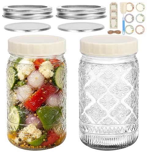32oz Wide Mouth Mason Jars 2-Pack with Airtight Split Lids & Plastic Lids