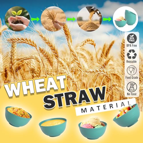 Image of Wheat Straw Bowls 10 OZ, Unbreakable Ice Cream Bowls Set of 6, Reusable Mini Bowls for Salad, Cereal, Soup, Microwave & Dishwasher Safe Fruit Bowl for Indoor & Outdoor, Green