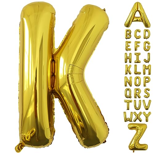 Image of Letter Balloons Gold Party Balloon - 40 Inch Large Gold Letter K Balloon, Letter Balloon Birthday Decorations, Balloon for Women Men Anniversary Party Decorations Supplies
