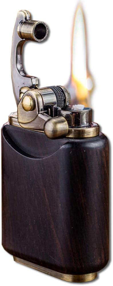 Rosewood Wooden Case Antique Style Type Soft Flame Rocker Arm Petrol Oil Lighter (Ebony Wood)