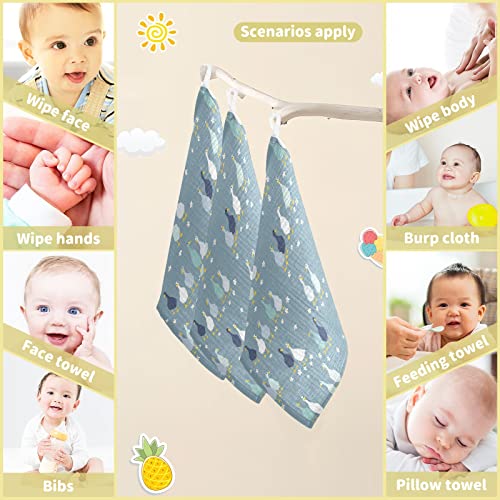 Image of vvfelixl Baby Washcloths Cotton Funny Gooses Baby Muslin Washcloths Soft Baby Face Towel for Newborn Infants, 11.8 X 11.8 Inch, 5 Pack Blue