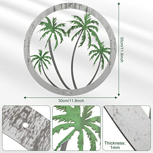 Zhengmy Metal Palm Tree Wall Plaque Hanging Decor Decorative Art Antique Round Outdoor Tropical For Garden Home Patio Supplies, 12'' (Green Silver) #TOP1
