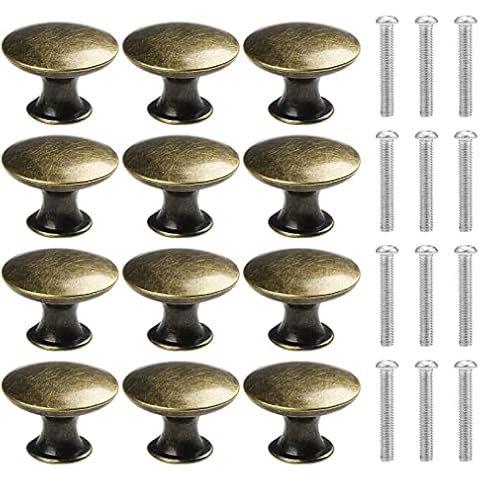 Heyu-Lotus 12 Pieces Brass Drawers Knobs, Vintage Copper Handle Cabinet Knobs for Cabinet Drawer Bedroom Kitchen - 30mm Cover