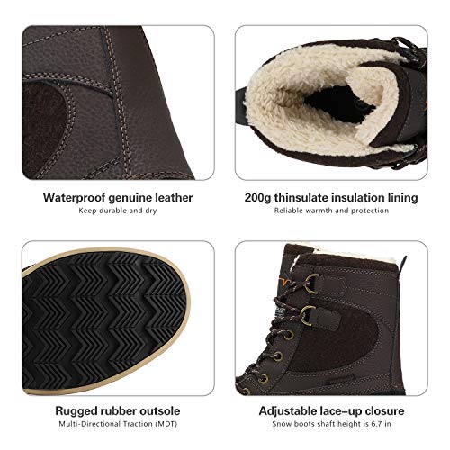 NORTIV 8 Men's Waterproof Winter Snow Boots,Size 10.5,Dark Brown/Black,AVENUE-W