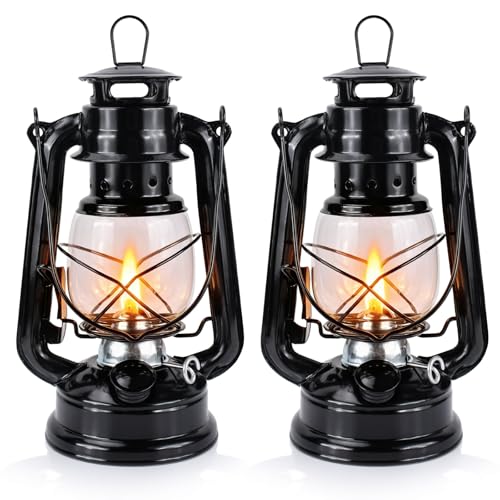 Oil lamp Kerosene lamp Hurricane Lanterns for Indoor Decorative Black 2 PCS