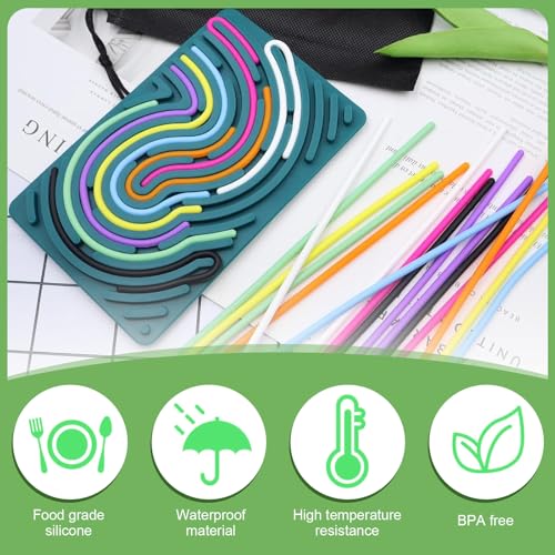 Sensorik Activity Board - Silikon Sensory Activity Board, ADHD Aktivitätsboard, Ruhiges Reise-Spielzeug mit Kordelzugbeutel und 24 Strings für Kinder ab 3+ und Erwachsene Ideal zur Stress und Autismus