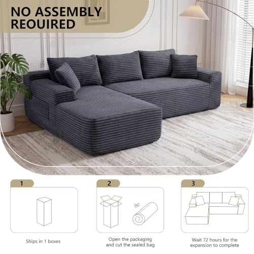Image of 94.5 inch L Shaped Boneless Sectional Corduroy Couches for Living Room (Gray)