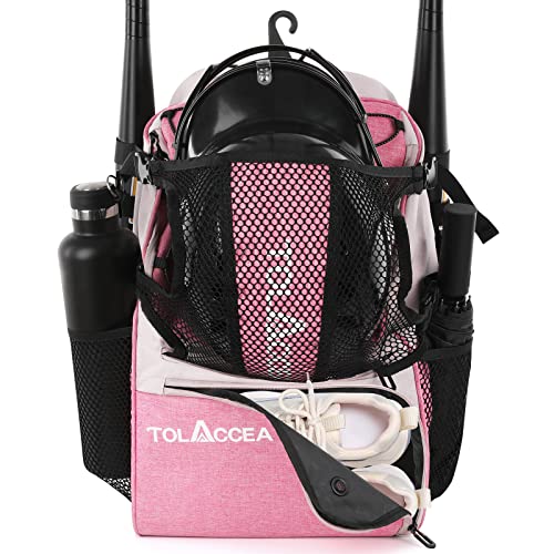 Girls Baseball Bag, Youth Baseball Backpack, Bat Bag For Baseball, T-Ball & Softball Equipment, Baseball Bat Backpack Girls With Helmet Holder, Shoes Compartment And Fence Hook Holds Helmets, Shoes, Bat, Glove (Pink) #TOP5