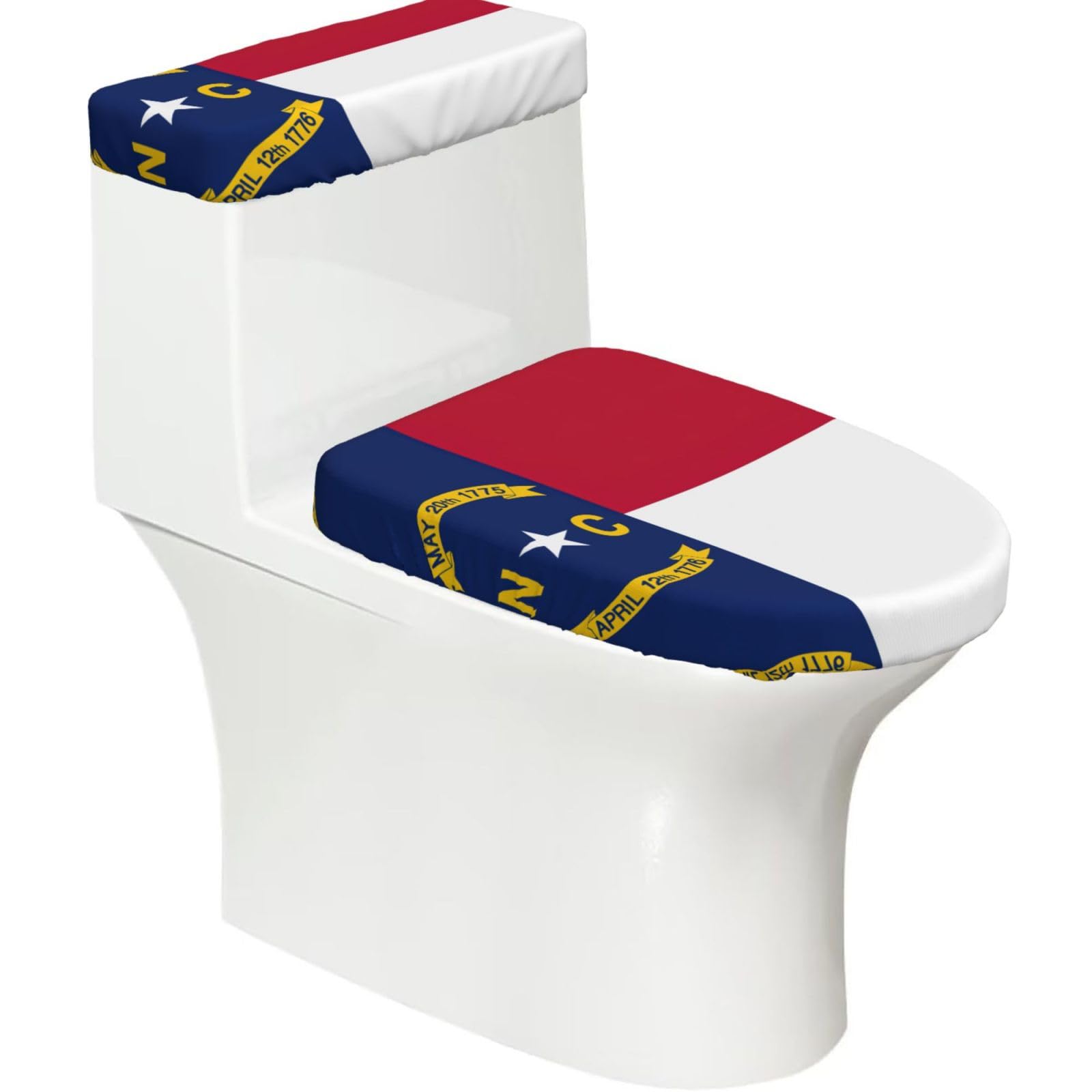 North Carolina State Flag Print Bathroom Decor Toilet Lid Cover And Tank Covers, Restroom Accessories Fits Most Round