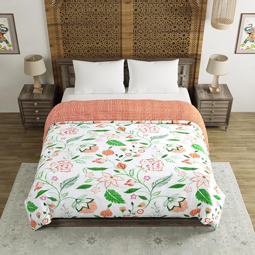 Image of BLOCKS OF INDIA Hand Block Printed Cotton King Size Quilt /Rajai | Orange Anar JAAL