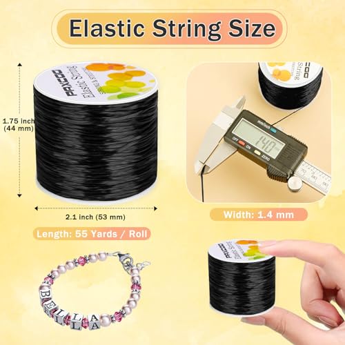 Image of PAXCOO 1.4 MM Elastic String for Bracelets, Stretch Magic Elastic String Bead Cord Jewelry Thread for Friendship Bracelet, Necklaces, Clay Beads, Pony Beads (Black)