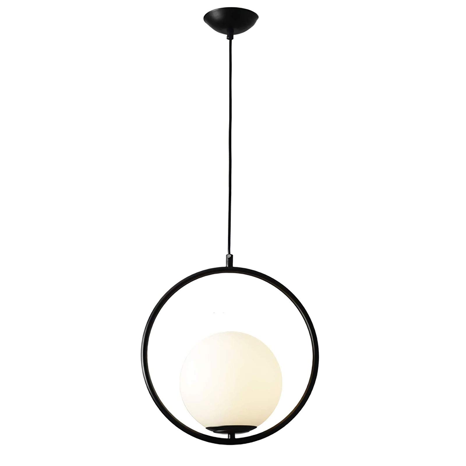 WTING Modern simplicity spherical glass pendant light, metal hanging lamp for living room, kitchen, office, restaurant, e27, Ø: 35 cm [energy class A ++],Black