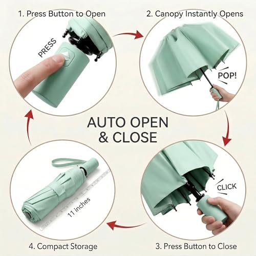 Image of BAODINI Small UV Protection Travel Umbrella Compact for Rain and Sun UPF 50+ Windproof Portable 42 inch Umbrella for Women and Men