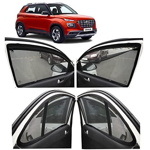 Image of Autofact Magnetic Car Sunshades Compatible with Hyundai Venue (Set of 4) - Easy Installation, UV Protection, Keeps Car Cool (Front 2 with Zippers for Easy Access, Rear 2 Without Zippers)