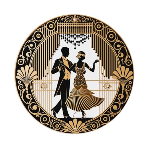 Plaque ronde en métal avec motif silhouette de couple de danse art déco - Décoration murale rétro - 20,3 x 20,3 cm