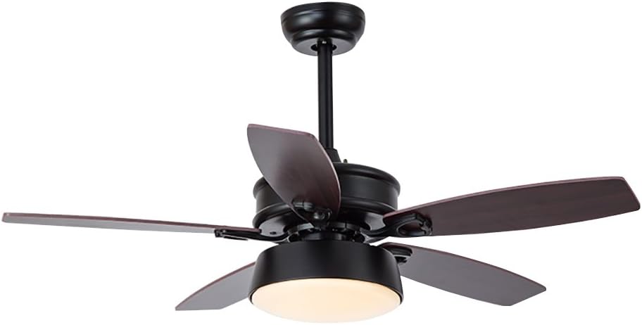 YUEGOO Ceiling Fans with Lamps,Led Ceiling Fan Light European Retro Restaurant Living Room with Fan Chandeliers 24W Three Color Light/Matt Black Regular(Wall Control)