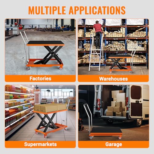 Carrello elevatore idraulico, capacità 500 kg, altezza di sollevamento 89,9 cm, tavolo sollevatore manuale a forbice con ruote di bloccaggio e cuscinetto antiscivolo per la movimentazione dei