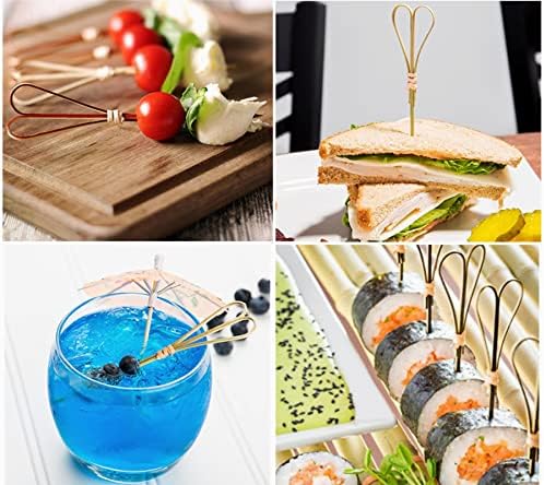 Bekeify Bamboo Cocktail Sticks 300 Pcs 12cm Wooden knotted Skewers Bamboo Toothpicks Fruit Sticks Food Picks Cocktail Swizzle Picks for Food Christmas Birthday Party Appetizer Cocktail Dessert Fruit