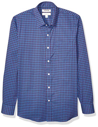 Amazon Brand - Goodthreads Men's Slim-Fit Long-Sleeve Wrinkle Resistant Comfort Stretch Poplin with Easy-Care, Blue Purple Gingham Large