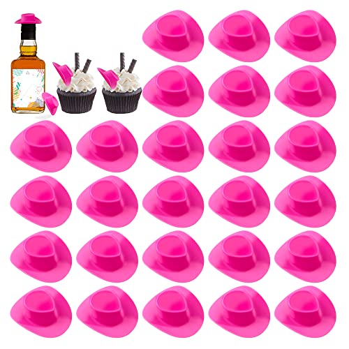 30PCS Plastic Mini Western Cowboy Cowgirl Hat Cute Miniature Hat for Party Accessories Toy Doll Dress Up Play House Games (Pink)