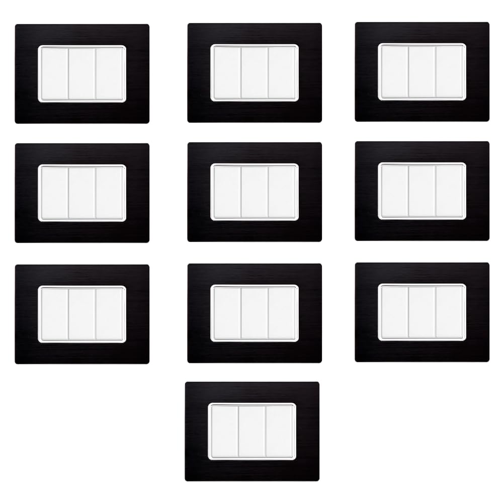 CONFEZIONE DA 10 PLACCHE IN ALLUMINIO, COMPATIBILE CON BTICINO MATIX, 3 MODULI/POSTI, COLORE NERO, ALTA QUALITA', STILE ELEGANTE E MODERNO, SERIE SOLAR, PLACCA PER INTERRUTTORI/PRESE, SERIE CIVILE