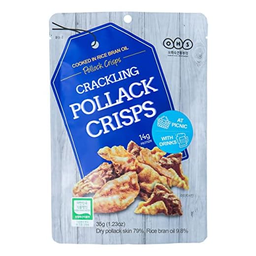 OHS Pollock Crisps (Pack of 2) - Fish Snack, 28g of Protein, Traditional Korean Healthy Chips