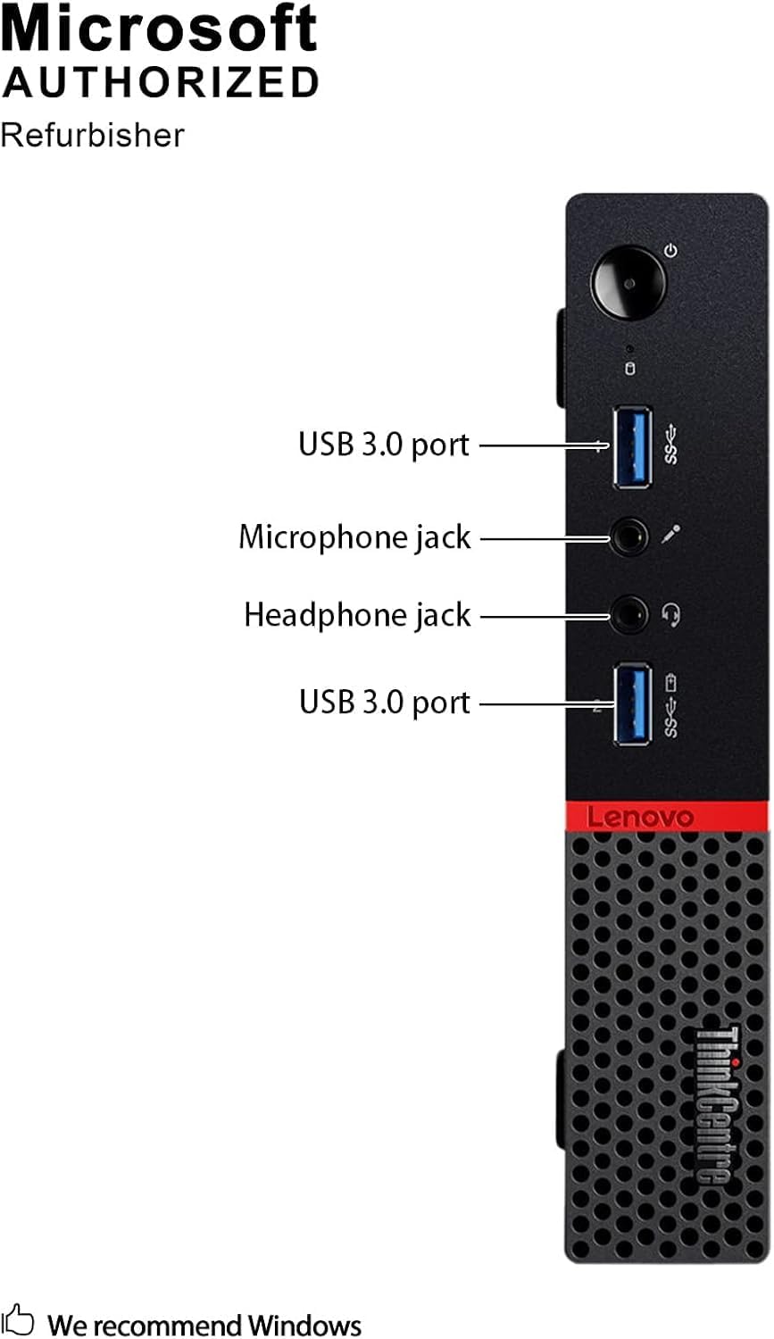Lenovo ThinkCentre M900 Tiny PC Mini Computer, Intel Core i5-6500, 8 GB DDR4 RAM, 256 GB SSD, WiFi, Bluetooth, tastiera US QWERTY Windows, 11 Pro (ricondizionato)