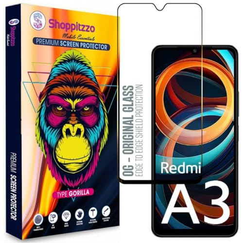 Image of Military Grade-Gorilla Tempered Glass Screen Protector-with 100% Fingerprint Sensor Working-Edge to Edge Full Screen Coverage-9H Hardness-With Easy Installation Kit-Black(Pack Of 1)-Compatible With Redmi A3 (6.7 Inch)