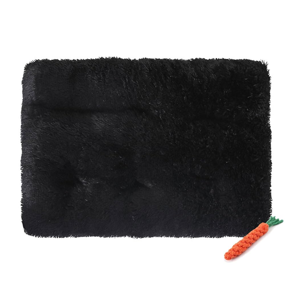 FANSU Dog Bed Mat Cats Beds Pad, Soft Warm Self Heating Pet Pad Plush Blanket for Puppy Kitten Washable Reversible for Indoor Outdoor Car Boot (L-80X55CM,Black)