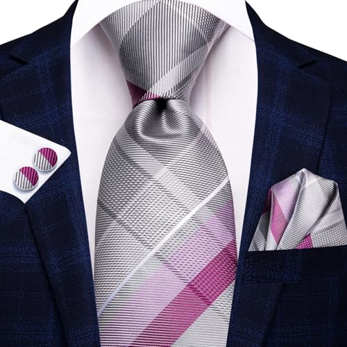 Image of Hi-Tie Men 63inches Tie Set Extra Long Necktie Paisley Tie Pocket Suqare Cufflinks Big and Tall Men Tie