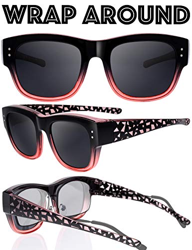 Image of The Fresh High Definition Polarized Wrap Around Shield Sunglasses for Glasses - Leather Eyeglasses Case