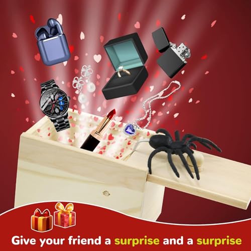 Image of Wooden Spider Surprise Box, Jump Scare Prank Toy with Black Spider, Novelty Gag Gift