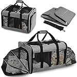 Portable 2-in-1 Pet Carrier,Double Compartment Cat & Dog Carrier for 2 Cats,Expandable Medium Dogs Large Cat Carrier with Sturdy Base,Breathable,Good for Traveling Walking Camping（Grey）