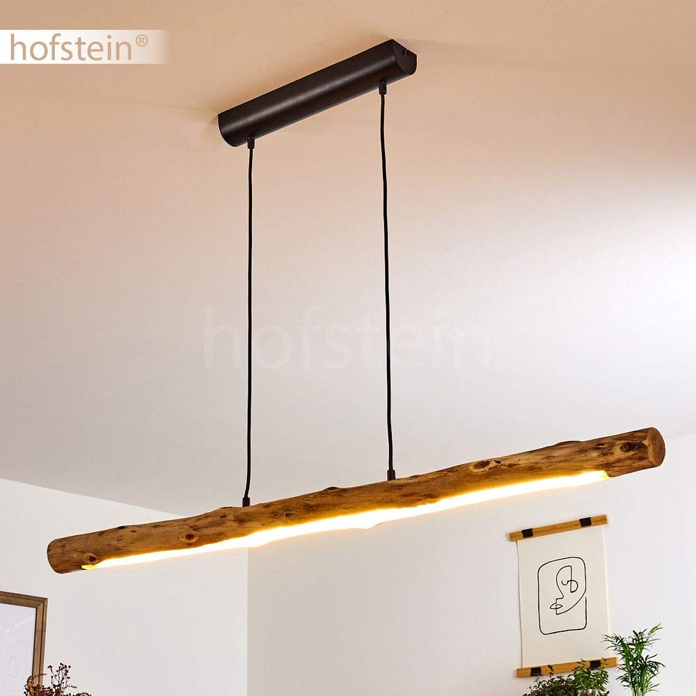 LED Pendelleuchte Winterthur, dimmbare Hängelampe aus Metall/Holz in Schwarz/Natur, Holzbalken höhenverstellbar auf max. 150 cm, 20 Watt, 2650 Lumen, 3000 Kelvin, dimmbar o. Zubehör über Lichtschalter