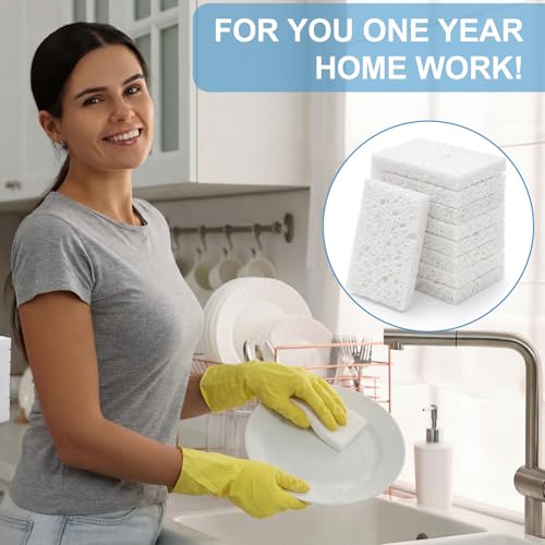 Image of Zhengmy 48 Pieces Sponges Bulk Sponges Kitchen Compressed Sponge Natural Dish Sponge Compressed Wood Pulp Cleaning Without Scratching for Kitchen Bathroom, 3.9 x 2.4 x 0.12 Inch (White)