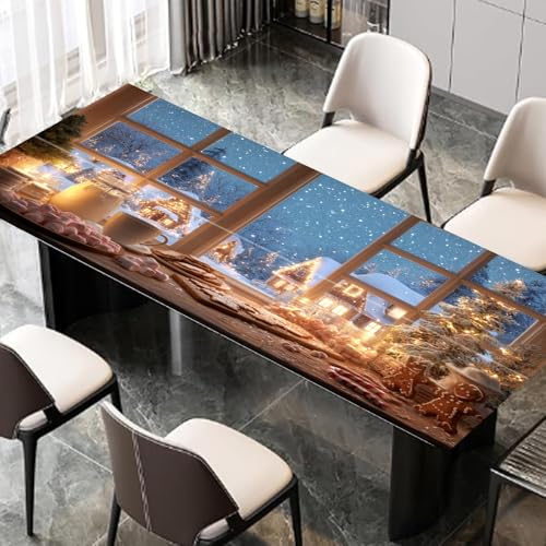 Image of Christmas Desktop Sticker 39.37x23.62In, Cozy Winter Snow Village Desk Decal, Waterproof Table Surface Sticker, Home Office Decor
