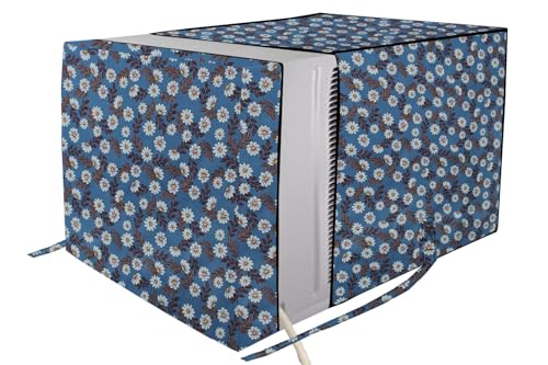 Image of The Furnishing Tree Elastic fit waterproof Polyester window ac cover suitable for Croma 1.5 Ton, Dustproof cover for inner and outer section, In CM: (55.88x71.12x45.72), Floral Pattern Blueish Grey