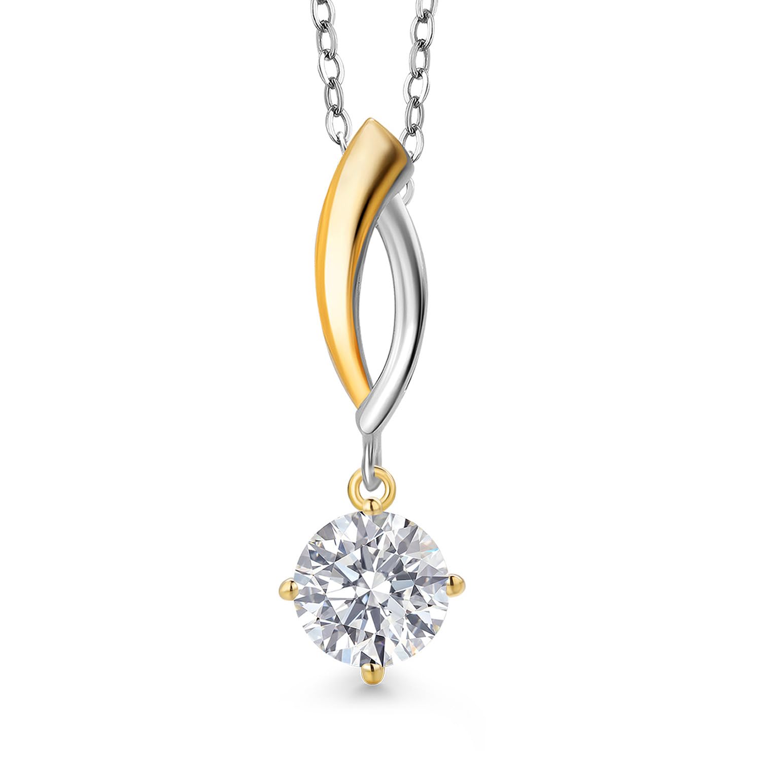 0.75 Cttw IGI Certified Lab Grown Diamond in 925 Silver and 10K Yellow Gold Pendant for Women | Round | E-F Color | VS1-VS2 Clarity | Gold Necklace for Women | 18 Inch Silver Chain