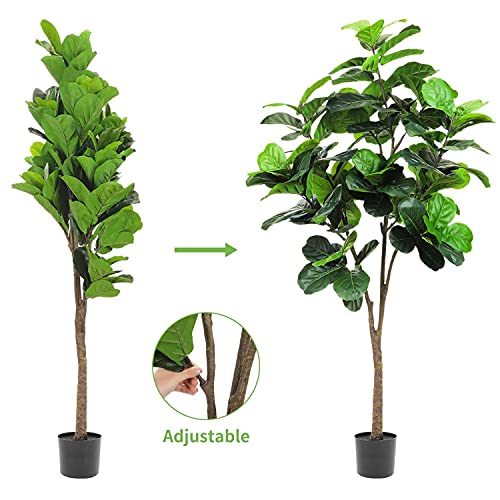 Realead 6Ft Artificial Plant Fiddle Leaf Fig Tree Fake Tree In Pot Natural Faux Tree With 128 Leaves Ficus Lyrata Greenery Plant Indoor Outdoor Decor For House Home Office Perfect Housewarming Gift #TOP6