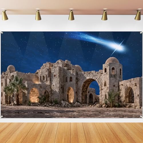 Christmas Nativity Scene Fabric Backdrop Christmas Bethlehem Star Night Background Jesus Christ Birth sky Backdrop Banner for Xmas Nativity Church Events Religious Christian Decor Bible Photo Supplies
