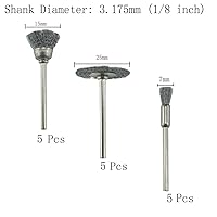 Vista 3 de 30 piezas de rueda de cepillo de alambre, vástago de 1/8 pulgadas de latón prensado grueso y cepillos de alambre de acero para herramienta giratoria