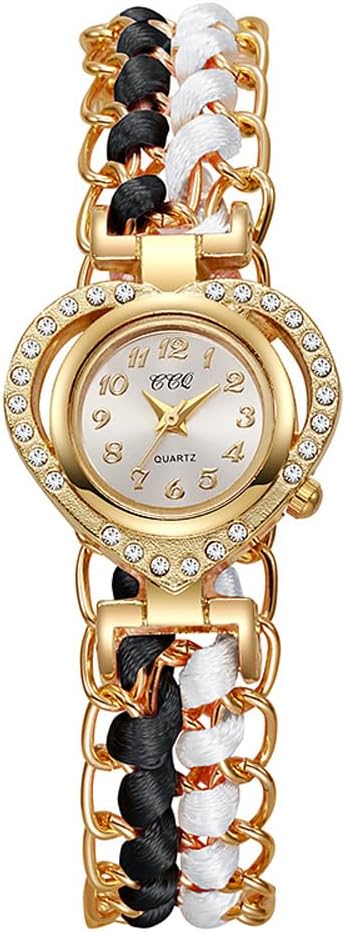 Weicam 5Pcs Wholesale Watches Women Casual Heart-Shaped Dial with Crystal Braided Band Bangle Bracelet Adjustable Analog Quartz Wristwatch