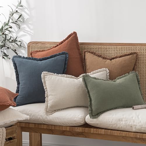 MIULEE Decorative Throw Pillow Covers Neutral Linen Fringe Throw Pillows Set of 2 Brown Boho Farmhouse Cushion Covers with Tassels for Couch Sofa Bed Living Room Spring Home Decor 18x18 Inch by MIULEE - Image 6