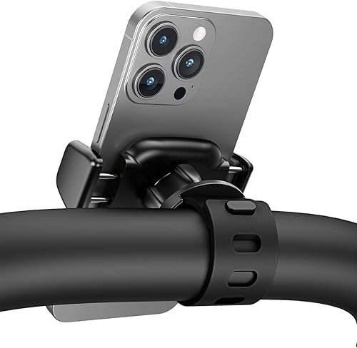 Miniatura 8 de OQTIQ Soporte de teléfono para bicicleta Peloton, bicicleta estática giratoria de 360 con correa de silicona ajustable para cochecito, carrito de
