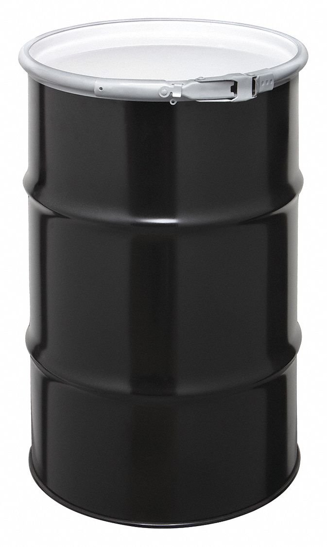 ,30 Gal Black Steel Open Head Transport Drum,-2040010828